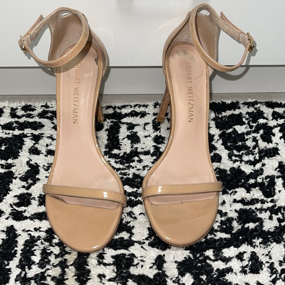 Stuart Weitzman Nudist Sandal Patent Leather Nude